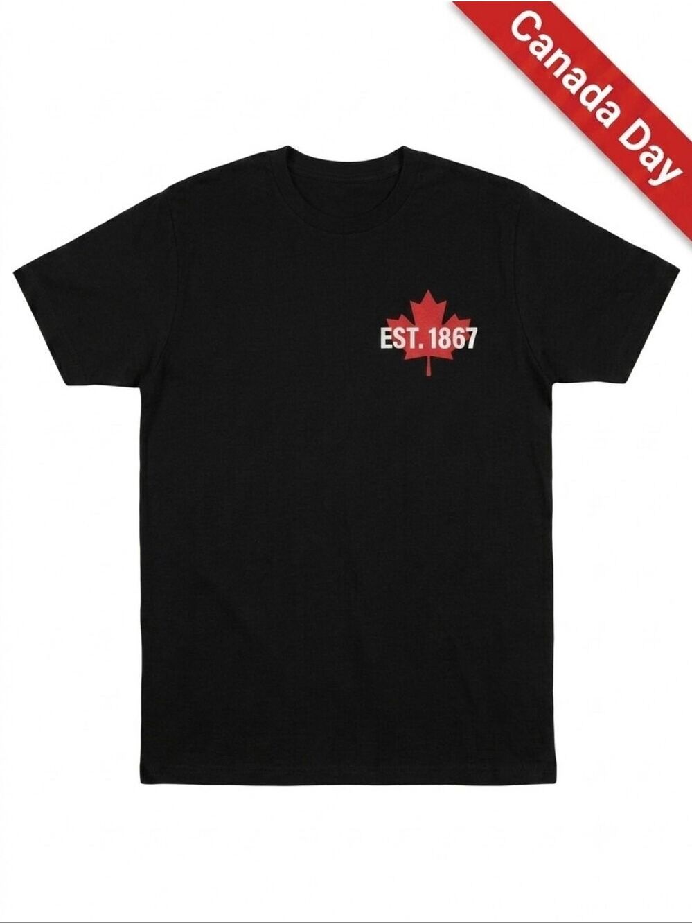 MAD Engine Black T-Shirt w/Red Maple Leaf EST. 1867 NWT Med. Canada Day July 1st